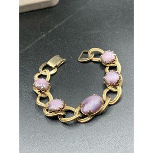 chunky chain double link bracelet gold tone with purple moonglow glass stones
